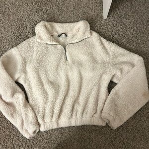 SHEIN white teddy sweatshirt half zip up XS